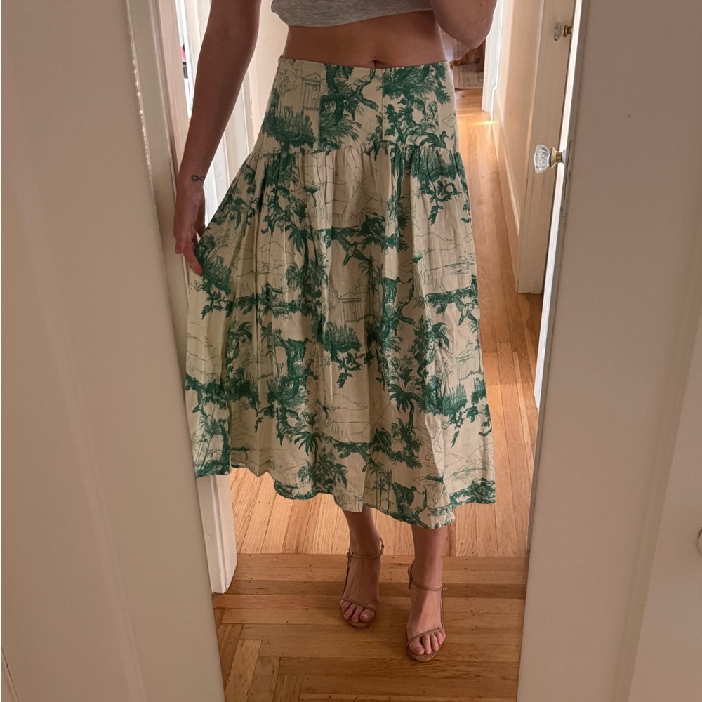 Joie Brixerley Linen Midi Skirt - Green & Cream